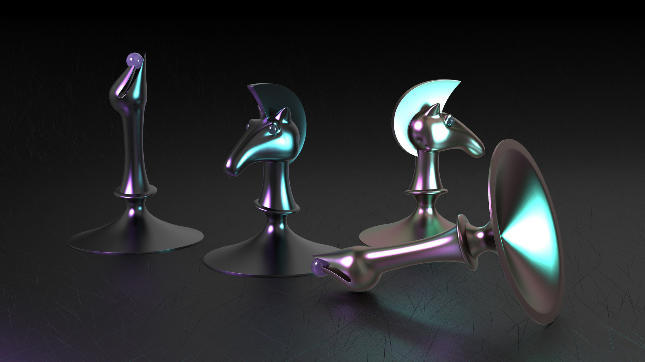 3d rendering of various chess pieces