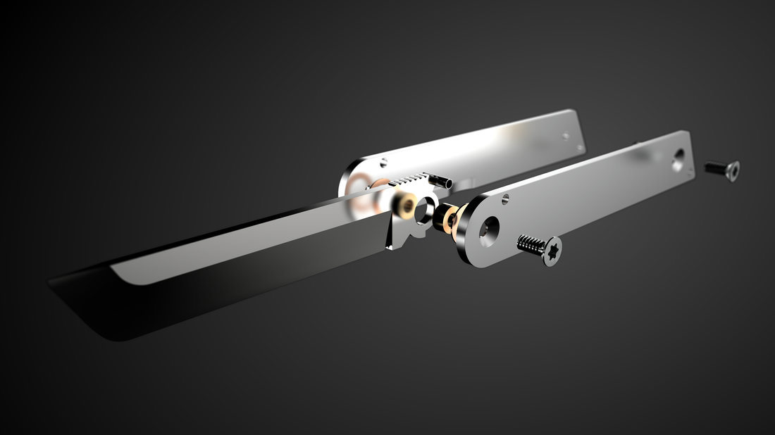 Rendering of a stainless steel foldable knife