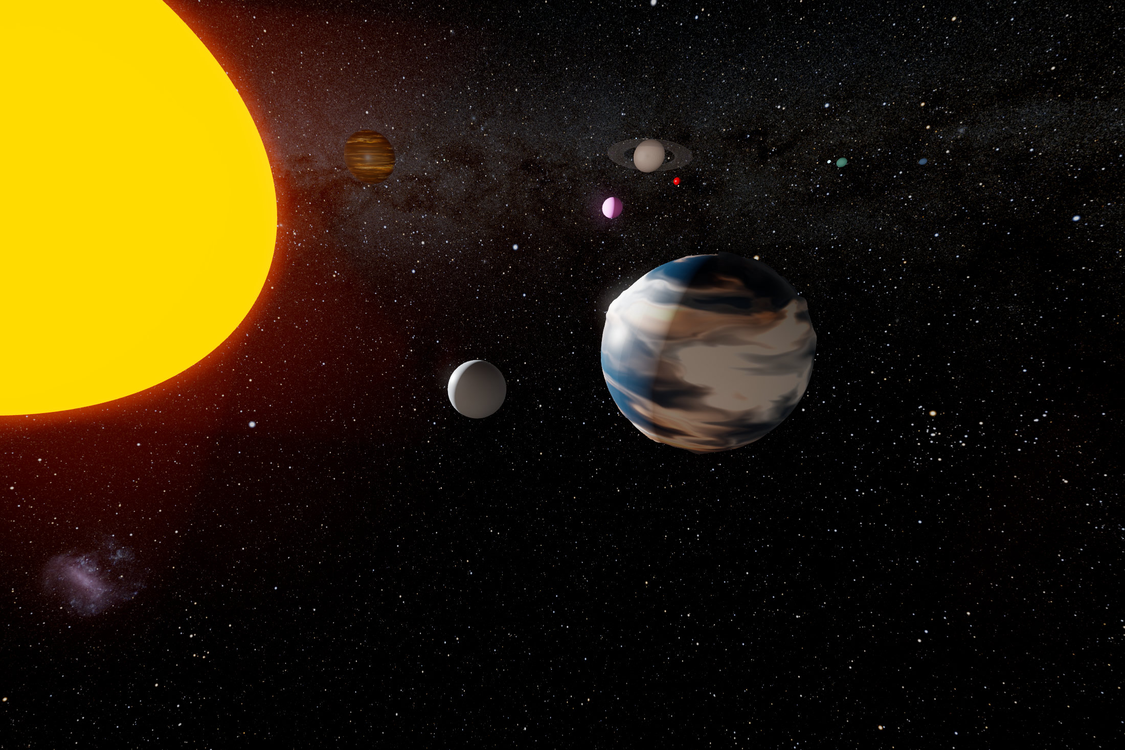 3D scale model of the solar system with sun earth and moon