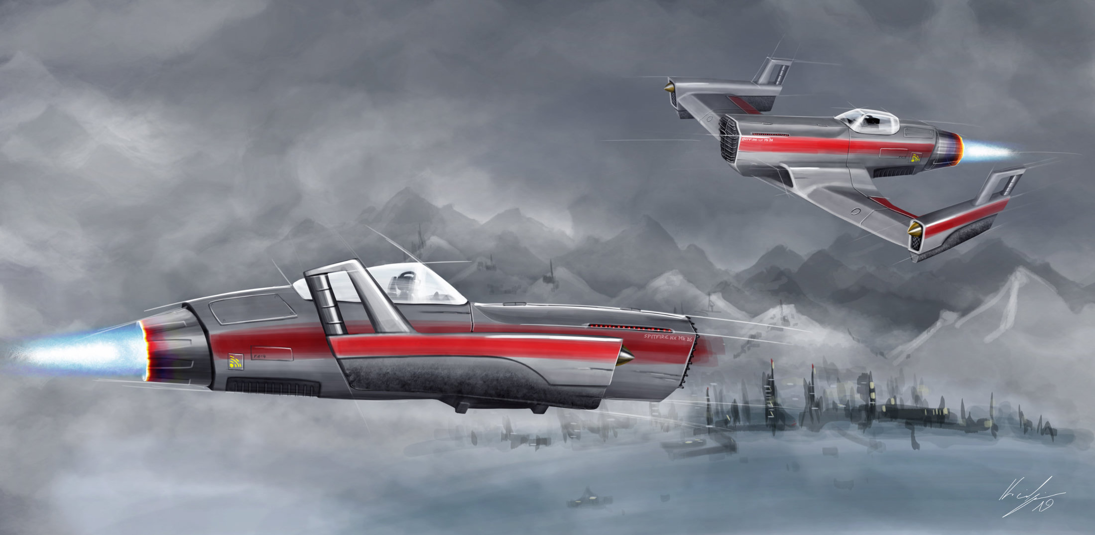 Digital painting of a futuristic airplane