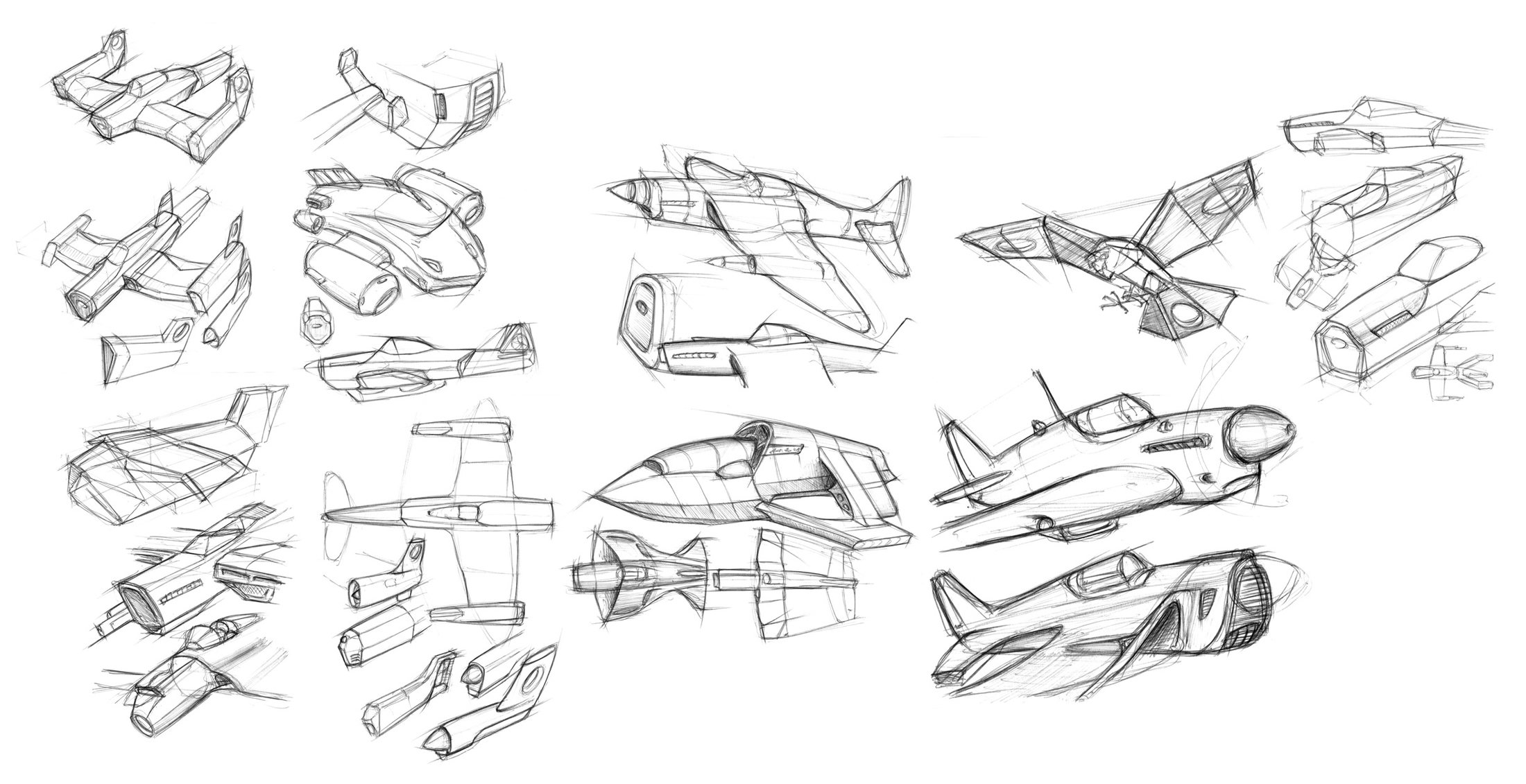 Design sketches of airplanes