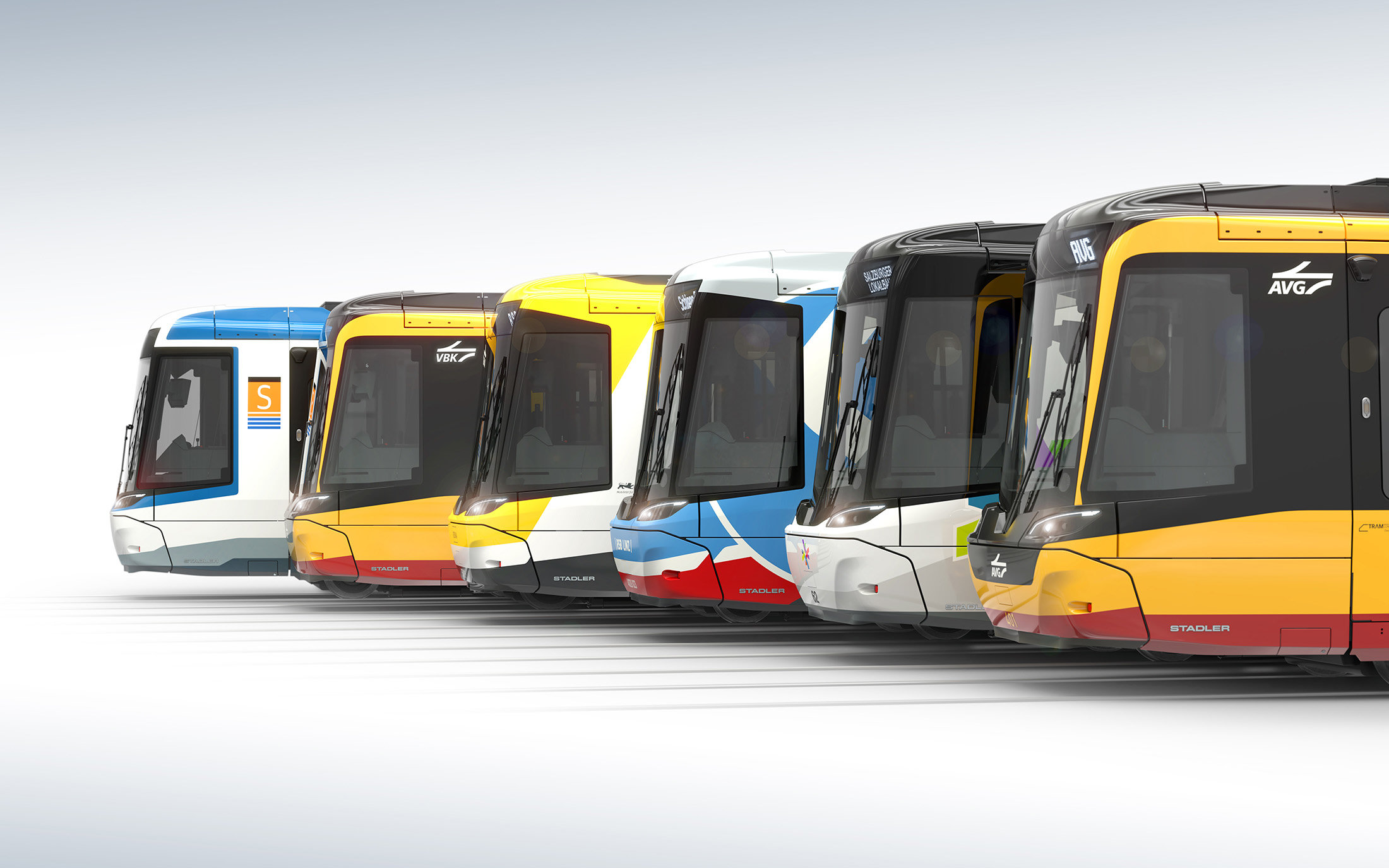 3D rendering of all six tramtrain designs.