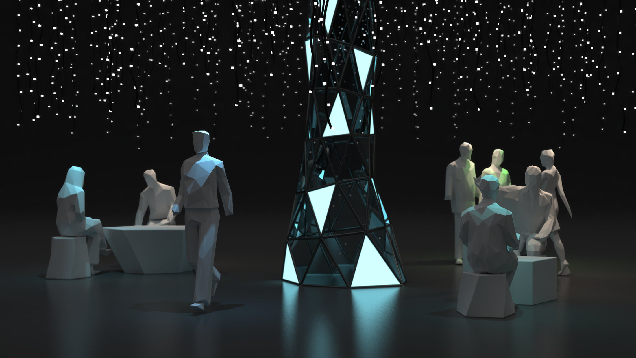 rendering of artificial room scenario with trees